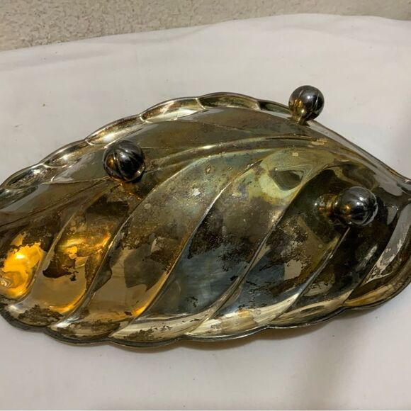 INTERNATIONAL SILVER PLATE 15" LEAF BOWL TROPICAL 8114 TARNISHED - Picture 3 of 7